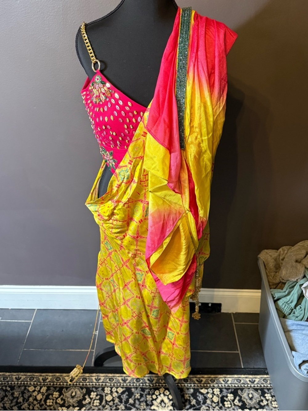 Bright Pink and Yellow 4 piece Indian set